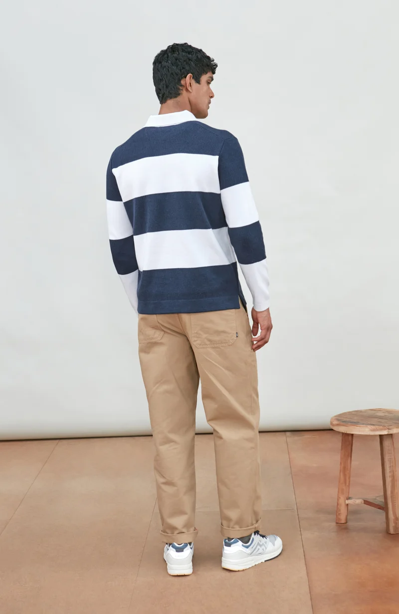 Mens Midweight Cotton Textured Hoops Rugby Shirt