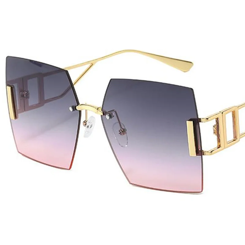 Sonnenbrille Damen Retro Randlos Eckig Farbverlauf UV-Schutz Vintage Brille