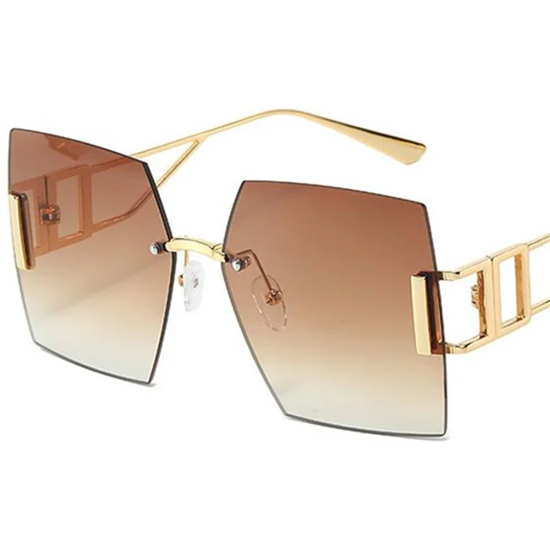 Sonnenbrille Damen Retro Randlos Eckig Farbverlauf UV-Schutz Vintage Brille