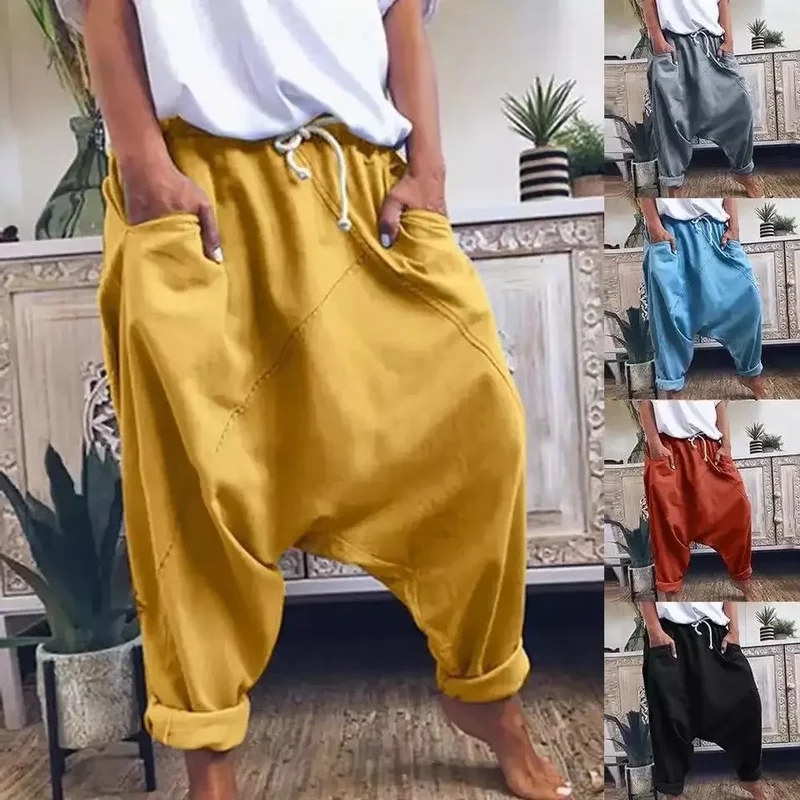 Haremshose Damen Übergröße Schritthose Hip-Hop Streetwear Schnürung Freizeit