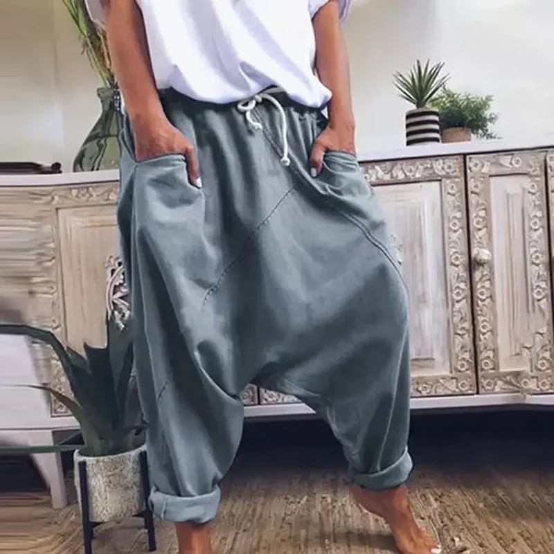 Haremshose Damen Übergröße Schritthose Hip-Hop Streetwear Schnürung Freizeit