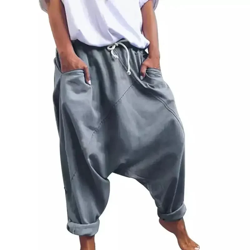 Haremshose Damen Übergröße Schritthose Hip-Hop Streetwear Schnürung Freizeit