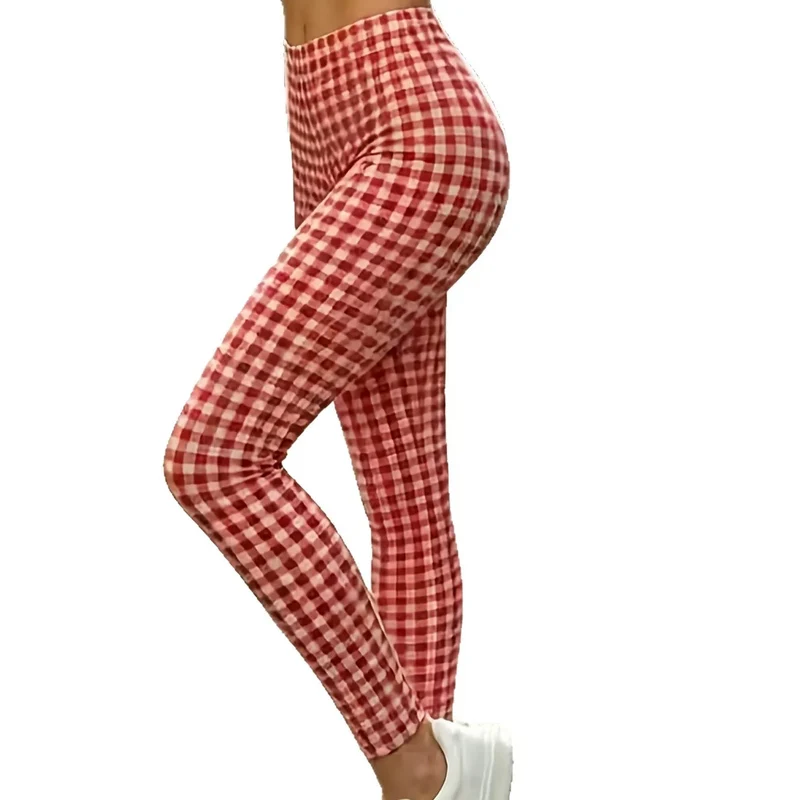 Damen Leggings Retro Karo Rot Weiß Enge Hose Sport Fitness Yoga Outdoor