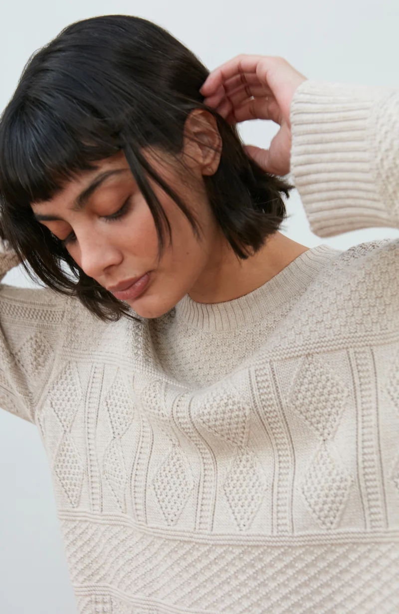 Womens Midweight Cotton Textured Block Jumper