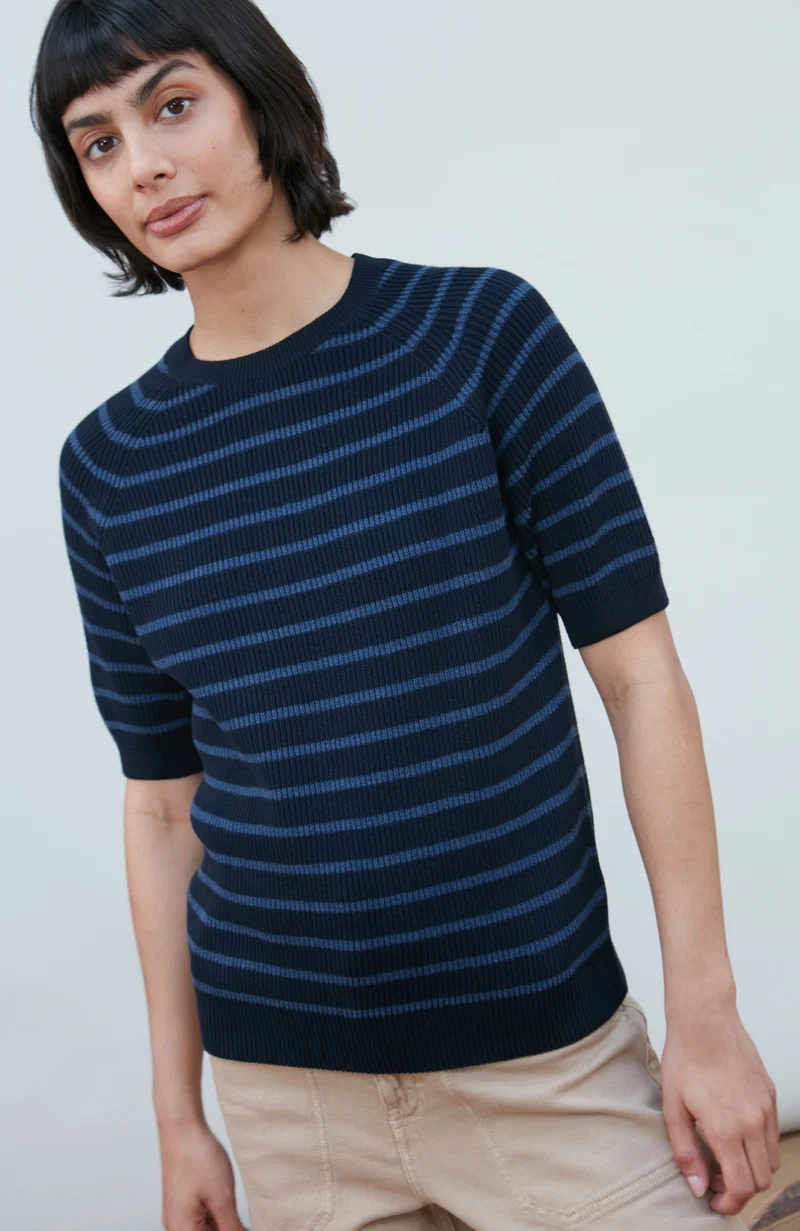 Womens Lightweight Cotton Rib Stripe Top