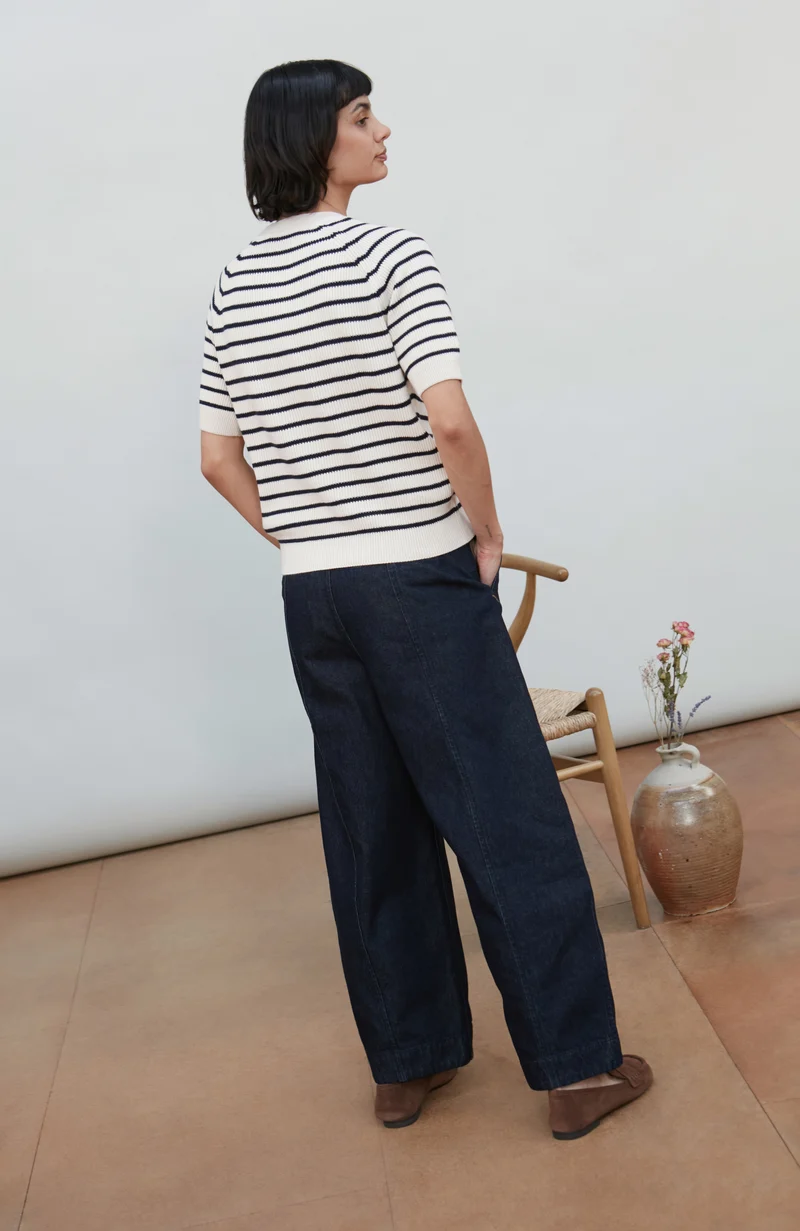Womens Lightweight Cotton Rib Stripe Top