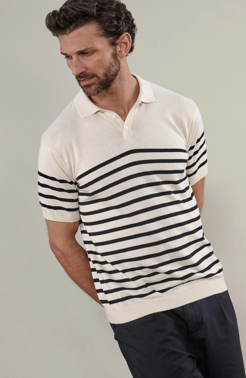 Bretonisches Kurzarm-Poloshirt für Herren aus 100 % ultrafeiner Baumwolle