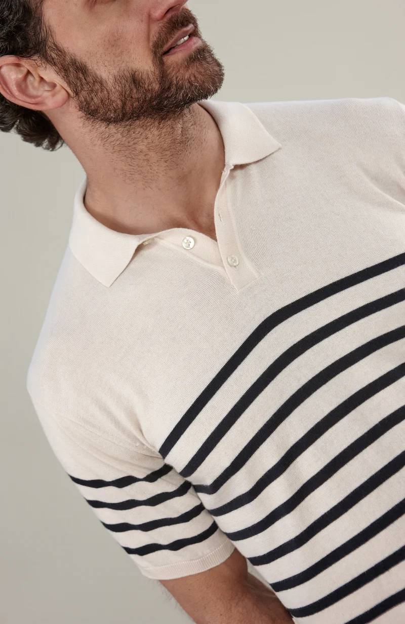 Bretonisches Kurzarm-Poloshirt für Herren aus 100 % ultrafeiner Baumwolle