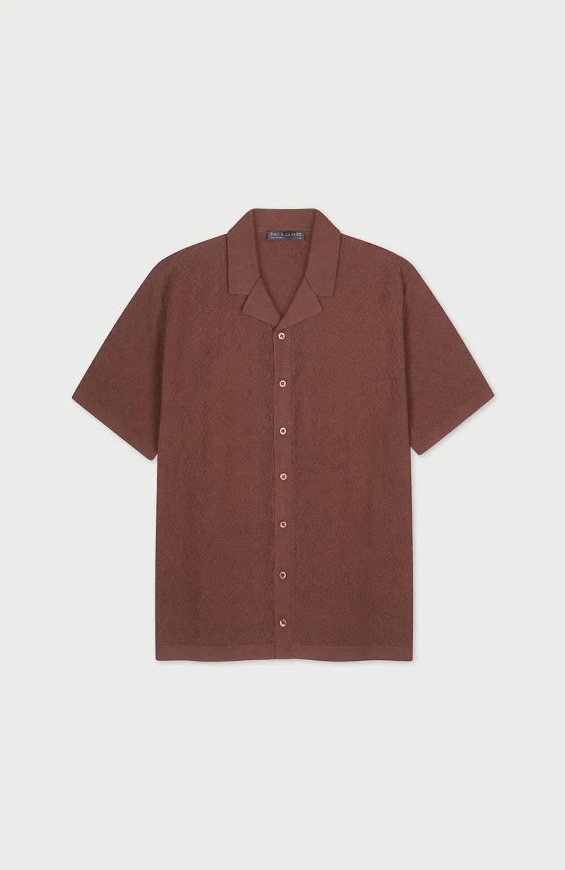 Mens Cotton Linen Racking Knit Resort Shirt