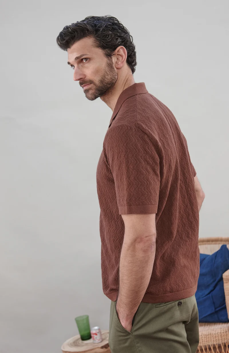 Mens Cotton Linen Racking Knit Resort Shirt
