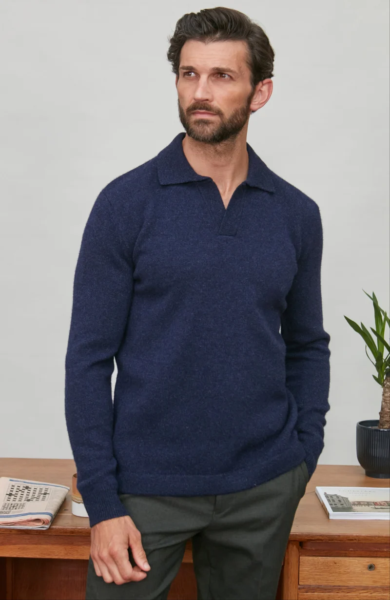 Mens Midweight Lambswool Buttonless Polo Shirt