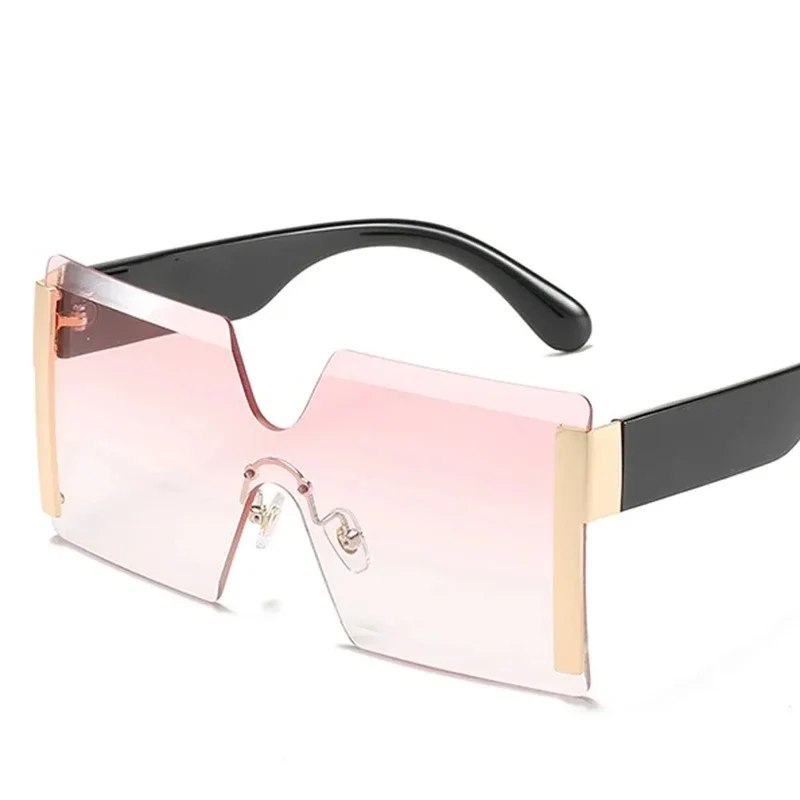 Übergroße Randlose Sonnenbrille Damen Quadratisch Flach Design Reise UV400