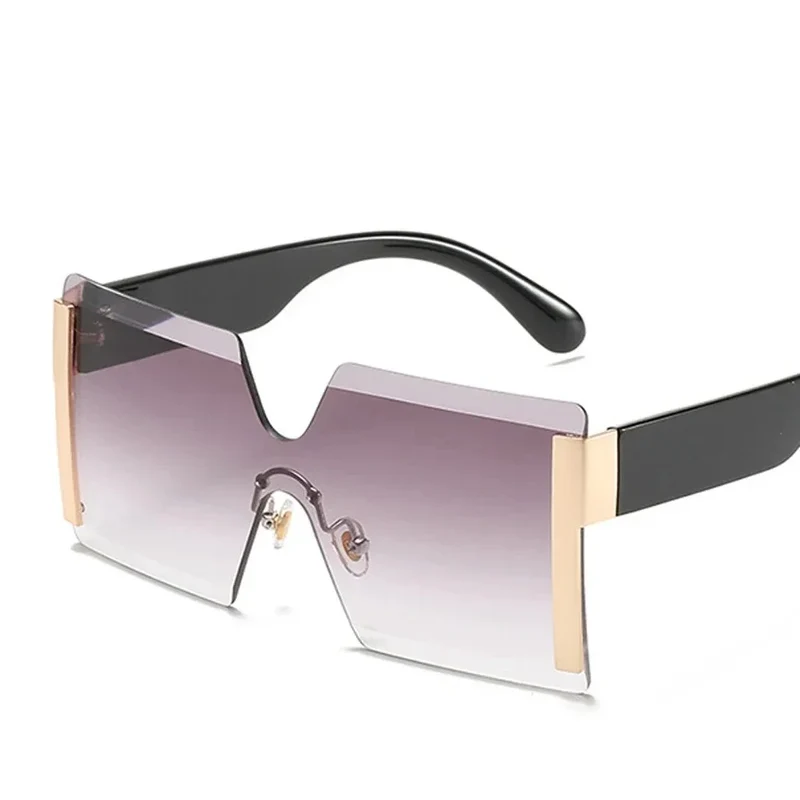 Übergroße Randlose Sonnenbrille Damen Quadratisch Flach Design Reise UV400