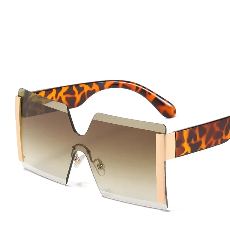 Übergroße Randlose Sonnenbrille Damen Quadratisch Flach Design Reise UV400