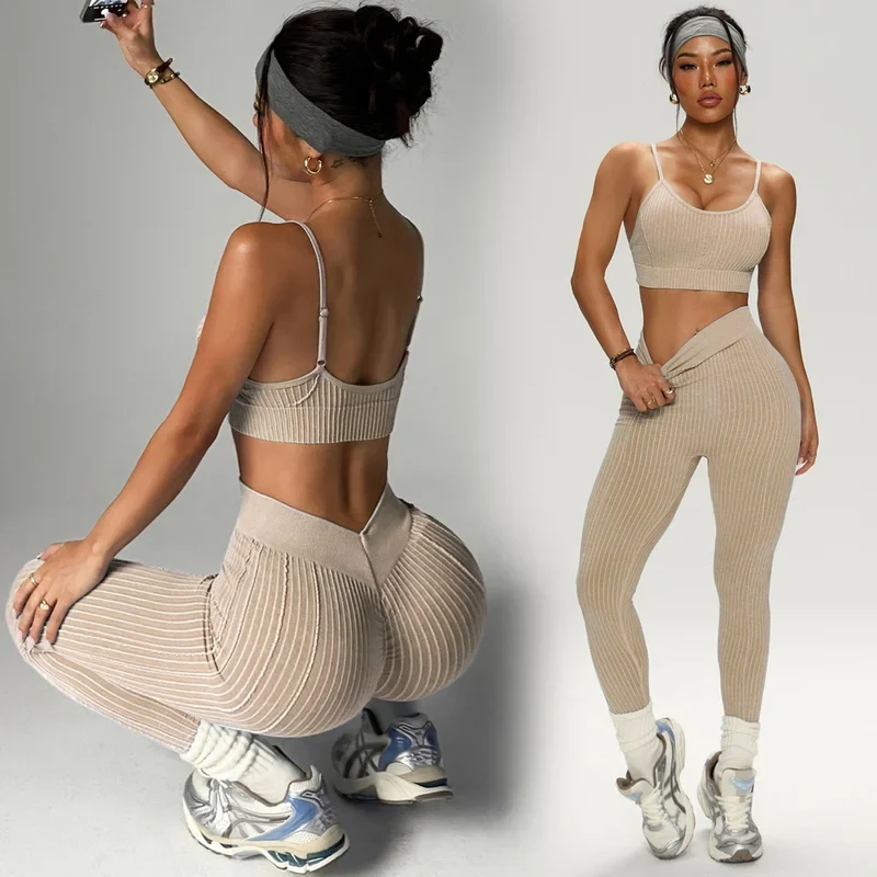 Damen Yoga-Set 2-teilig Nahtlos Leggings Sport-BH Fitness Trainingsanzug Gym