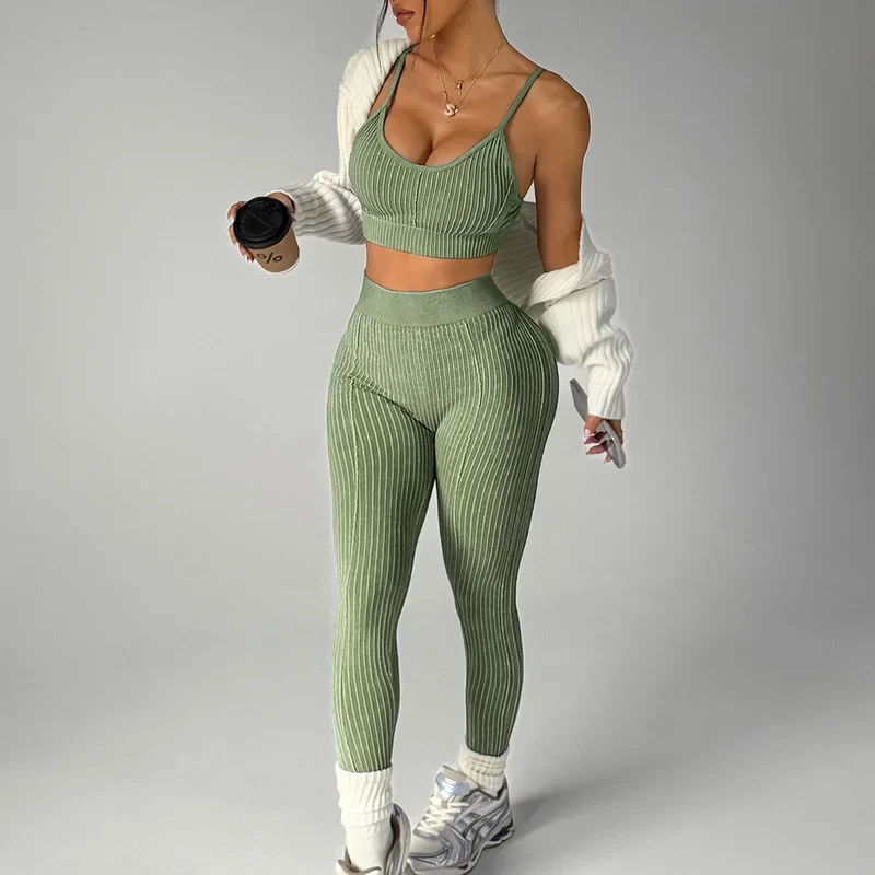 Damen Yoga-Set 2-teilig Nahtlos Leggings Sport-BH Fitness Trainingsanzug Gym