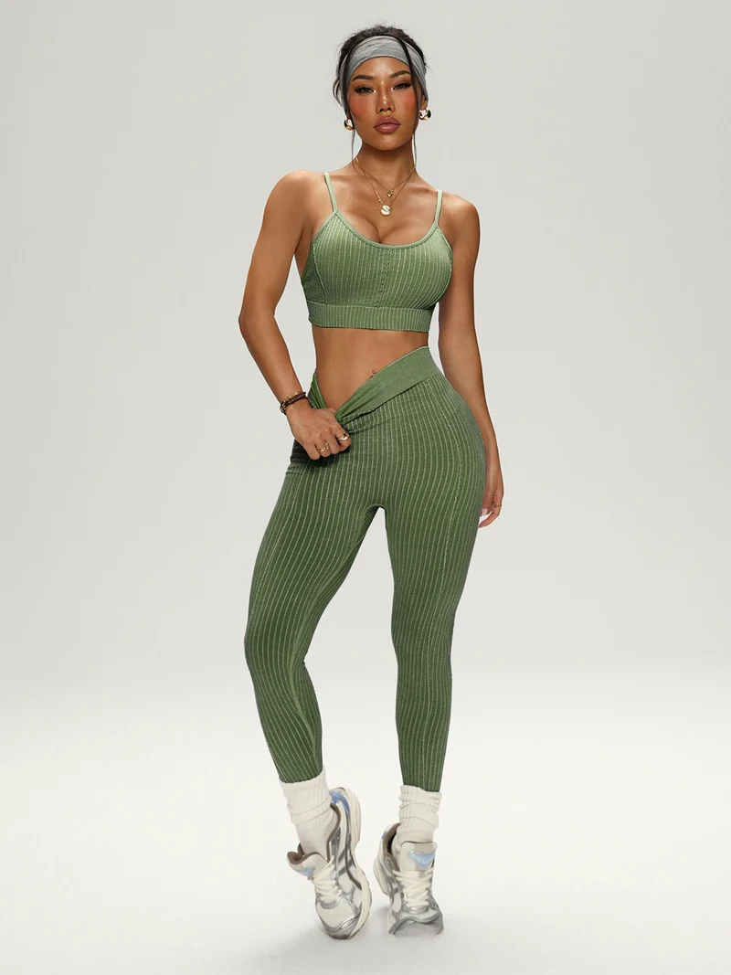 Damen Yoga-Set 2-teilig Nahtlos Leggings Sport-BH Fitness Trainingsanzug Gym