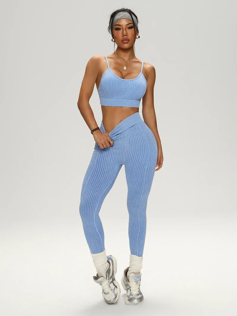Damen Yoga-Set 2-teilig Nahtlos Leggings Sport-BH Fitness Trainingsanzug Gym