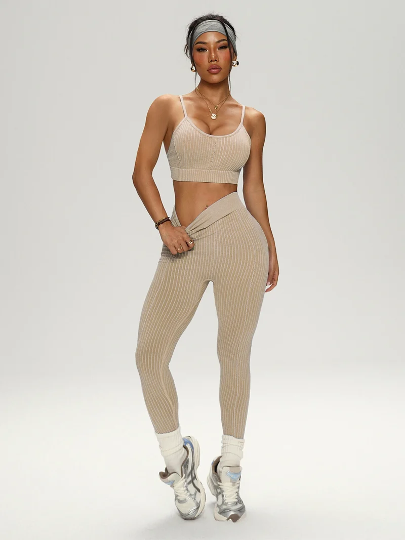 Damen Yoga-Set 2-teilig Nahtlos Leggings Sport-BH Fitness Trainingsanzug Gym