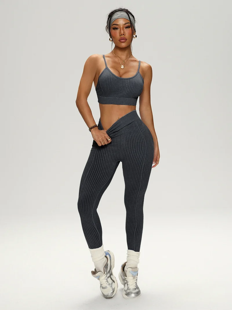 Damen Yoga-Set 2-teilig Nahtlos Leggings Sport-BH Fitness Trainingsanzug Gym