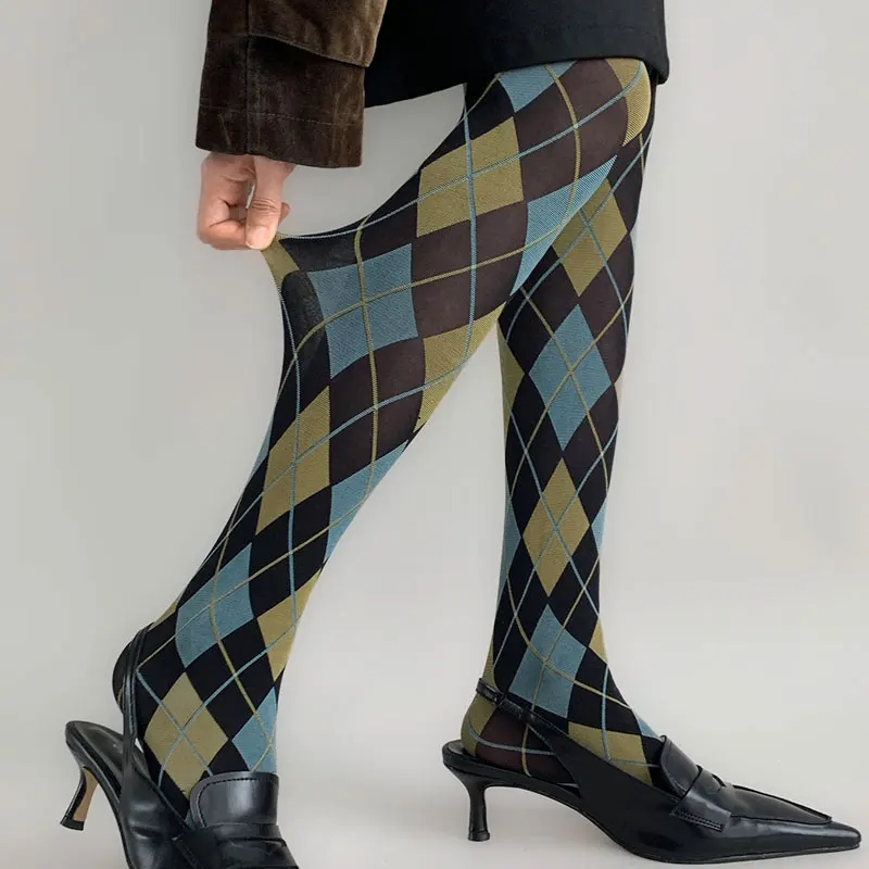 Damen Strumpfhose Karo Strümpfe Oberschenkelhoch Retro JK Style Sexy Dessous