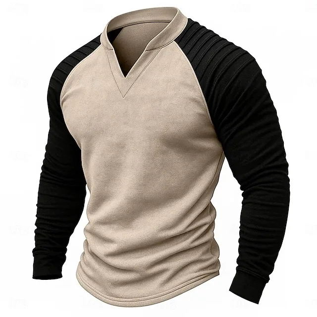 Herren Langarm T-Shirt Raglan Ärmel Patchwork Wildleder Casual Freizeit