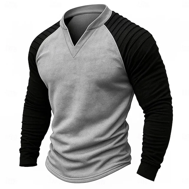 Herren Langarm T-Shirt Raglan Ärmel Patchwork Wildleder Casual Freizeit