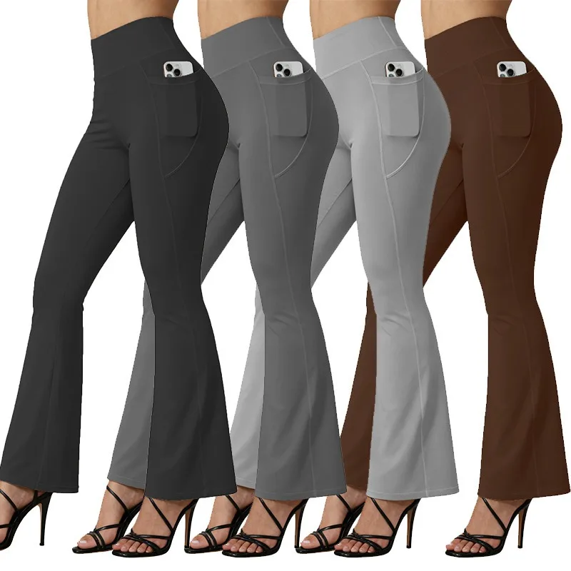 Yoga-Leggings Damen Hohe Taille Po-Lifting Weites Bein Taschen Übergröße