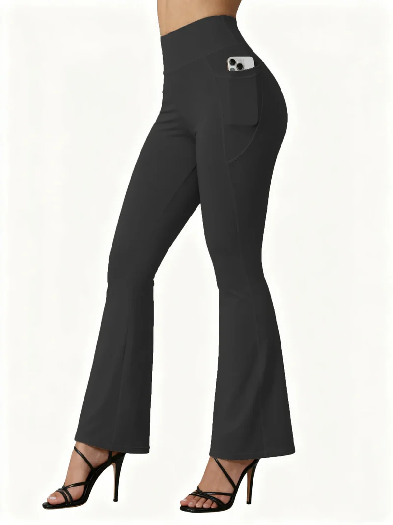 Yoga-Leggings Damen Hohe Taille Po-Lifting Weites Bein Taschen Übergröße