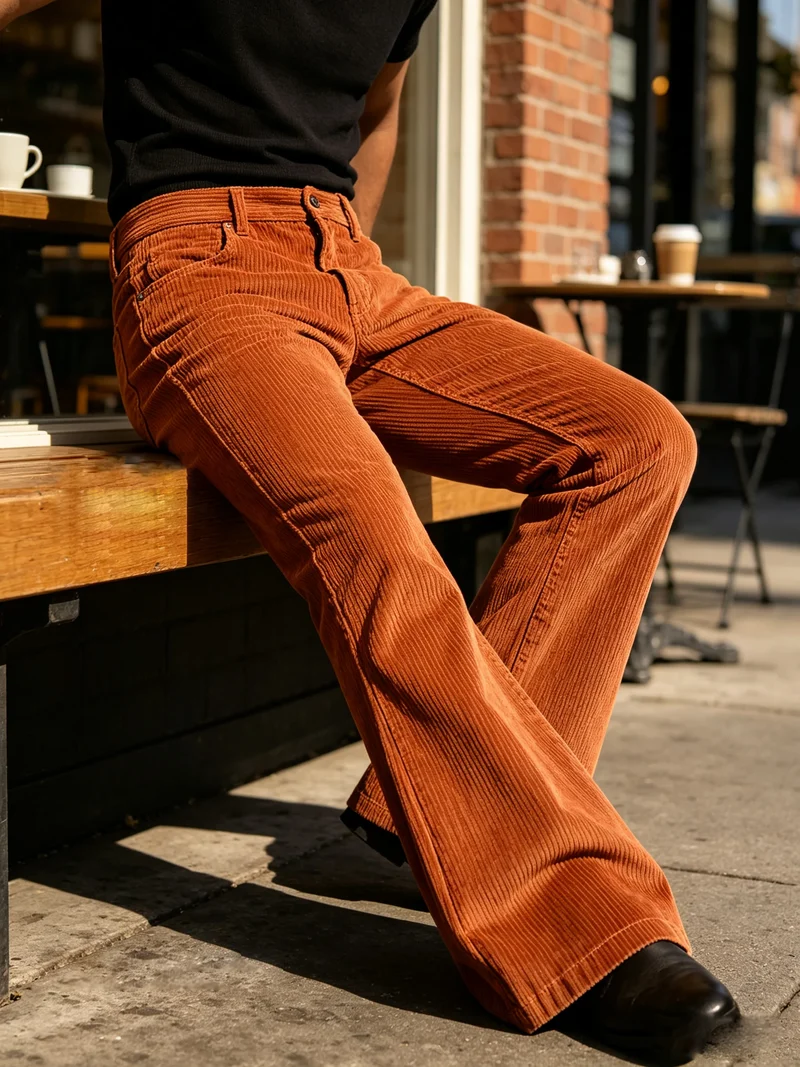 Herren Cord-Schlaghose Retro Streetwear Freizeithose weich warm Herbst