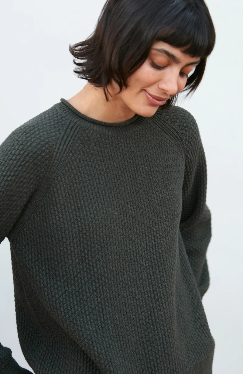 Womens Midweight Cotton Moss Stitch Jumper