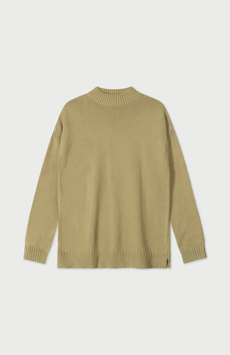 Mens Midweight Organic Cotton Linen Mock Neck Gansey Jumper