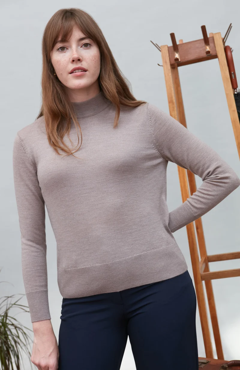 Womens Pure Extra Fine Merino Wool Mock Neck Jumper