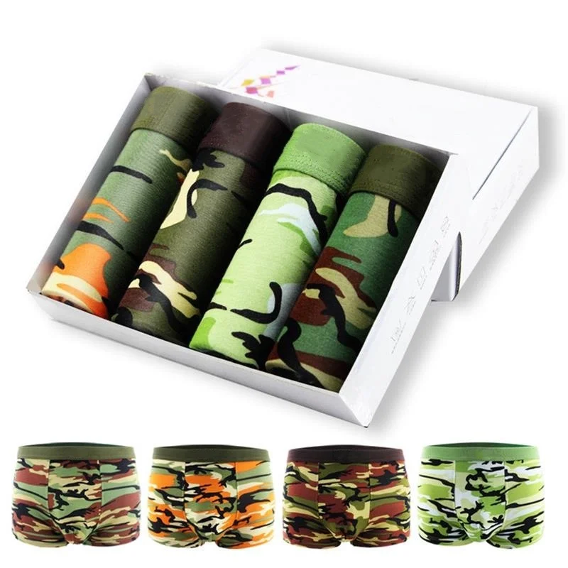 Herren Boxershorts 4er Pack Camouflage Bambusfaser Weich Atmungsaktiv Sexy