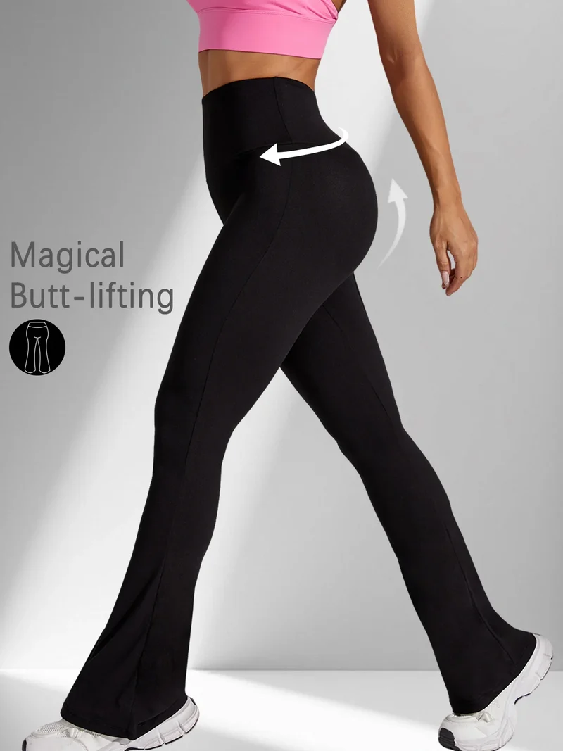 Damen Schlaghose Leggings hohe Taille Bauchweg Yoga Fitness Workout Bootcut