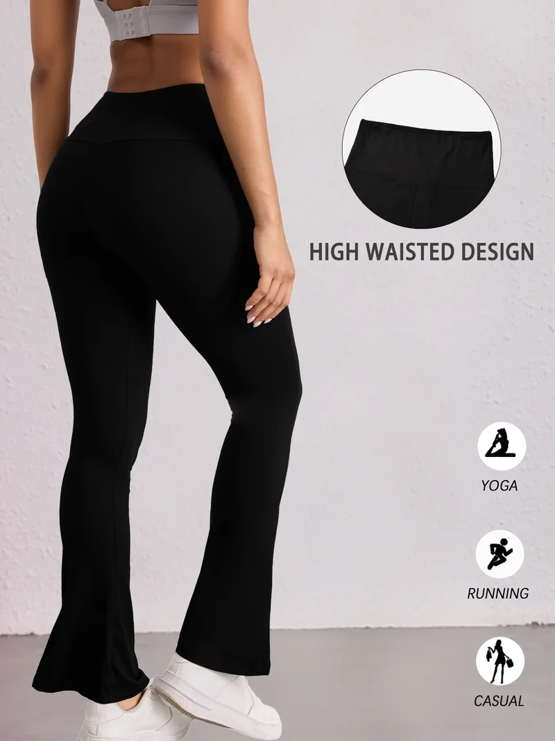 Damen Schlaghose Leggings hohe Taille Bauchweg Yoga Fitness Workout Bootcut