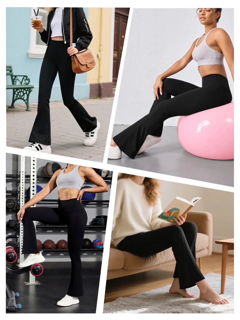 Damen Schlaghose Leggings hohe Taille Bauchweg Yoga Fitness Workout Bootcut