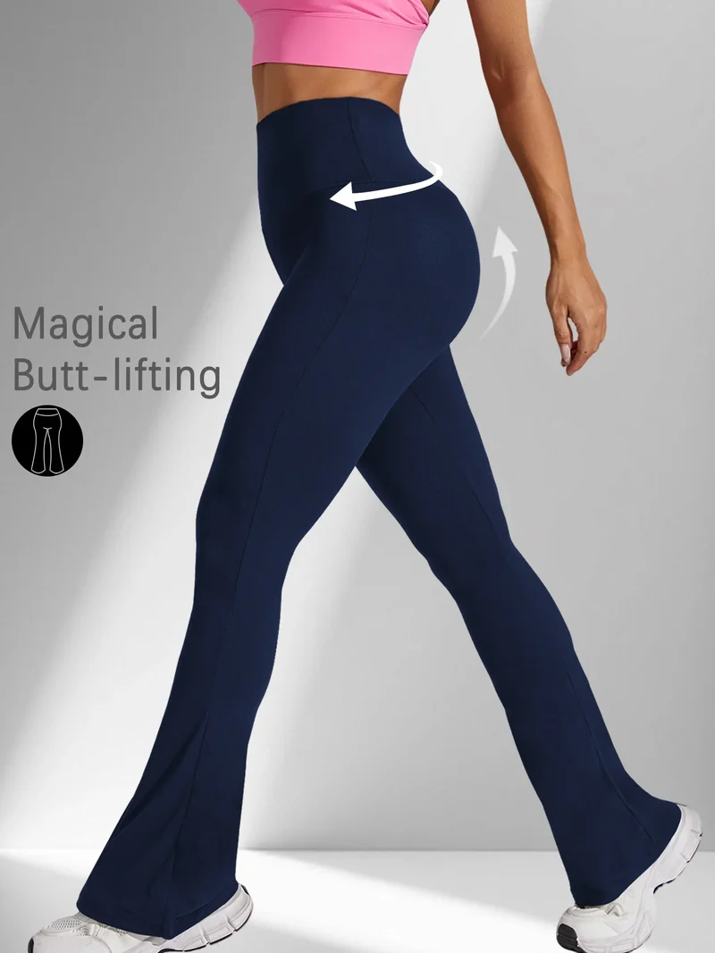 Damen Schlaghose Leggings hohe Taille Bauchweg Yoga Fitness Workout Bootcut