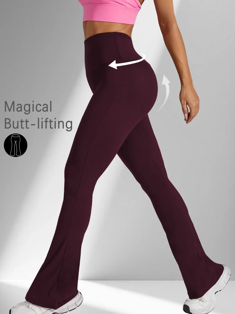 Damen Schlaghose Leggings hohe Taille Bauchweg Yoga Fitness Workout Bootcut