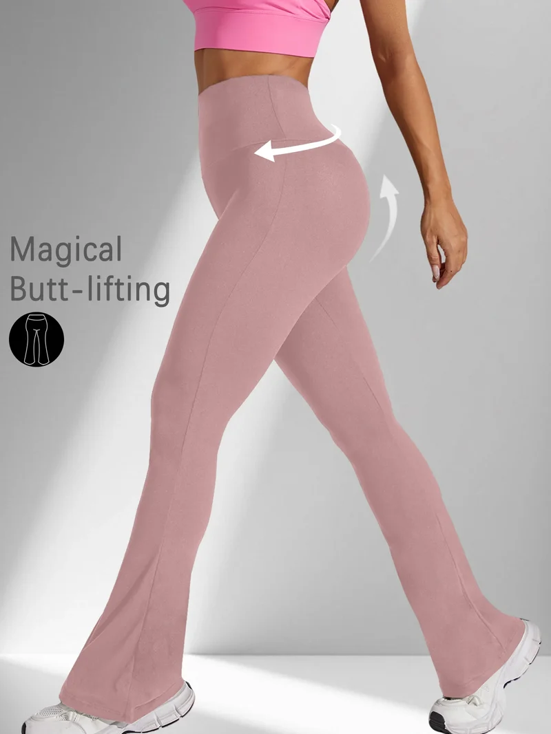 Damen Schlaghose Leggings hohe Taille Bauchweg Yoga Fitness Workout Bootcut