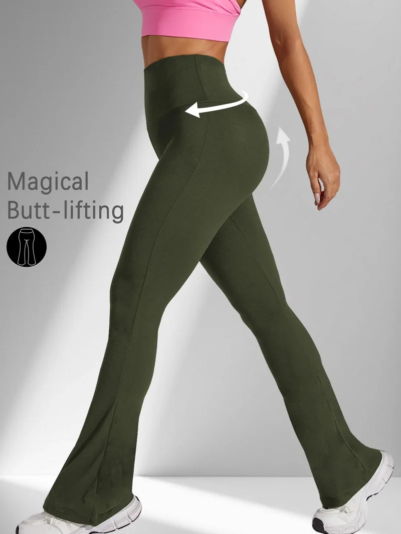 Damen Schlaghose Leggings hohe Taille Bauchweg Yoga Fitness Workout Bootcut