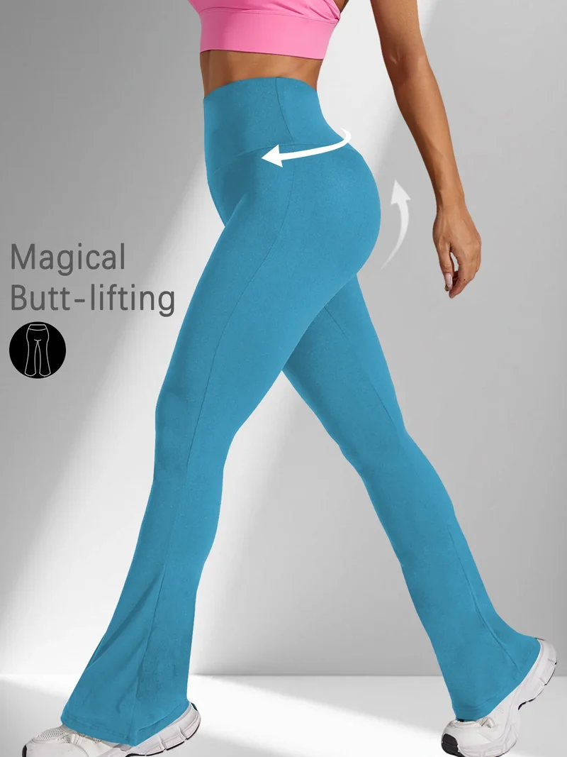 Damen Schlaghose Leggings hohe Taille Bauchweg Yoga Fitness Workout Bootcut