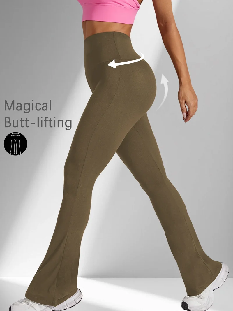 Damen Schlaghose Leggings hohe Taille Bauchweg Yoga Fitness Workout Bootcut