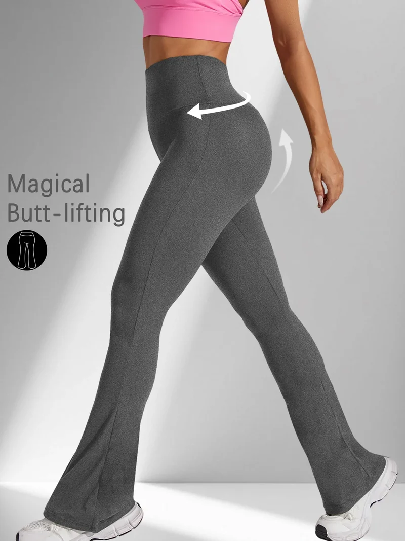 Damen Schlaghose Leggings hohe Taille Bauchweg Yoga Fitness Workout Bootcut