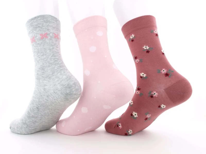 3 Paar Damen Gesundheitssocken venenfreundlich Blümchen rosa