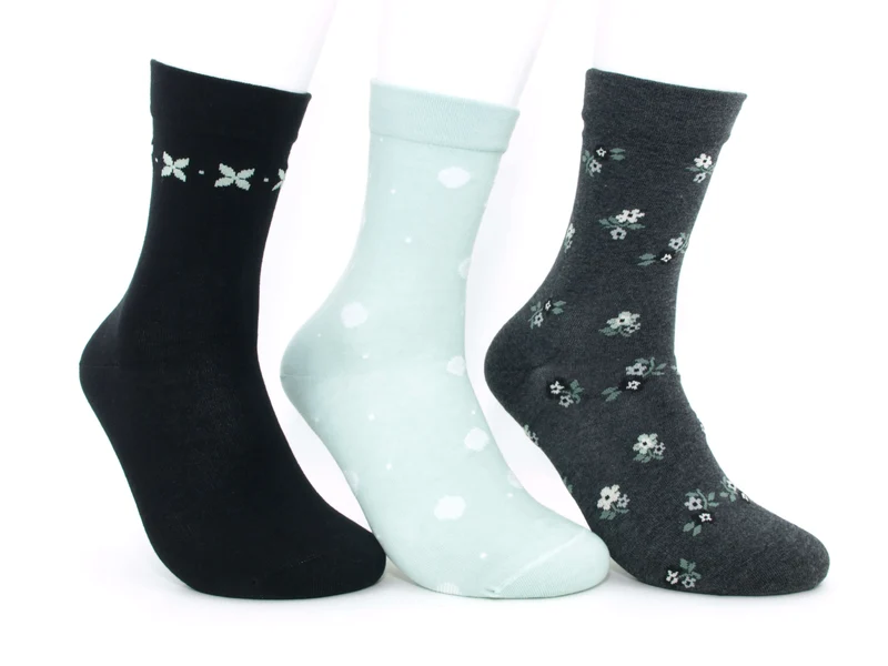 3 Paar Damen Gesundheitssocken venenfreundlich Blümchen mint