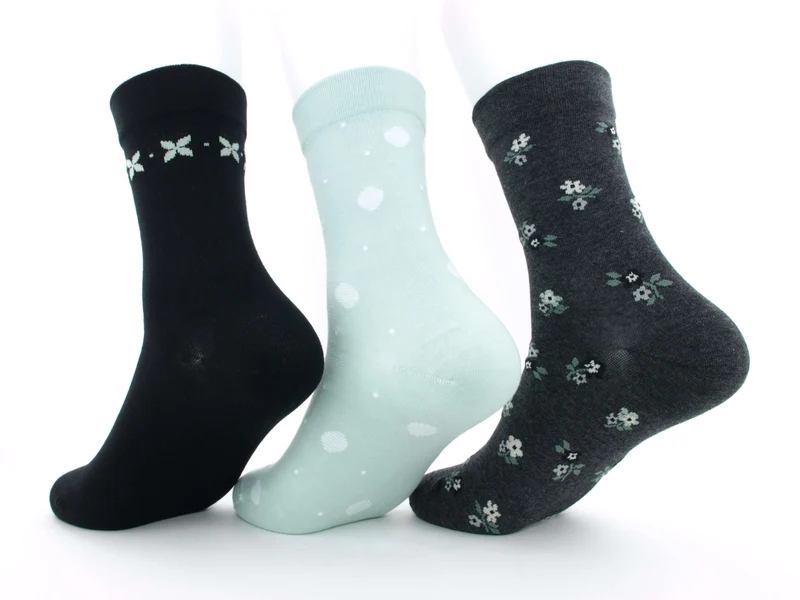 3 Paar Damen Gesundheitssocken venenfreundlich Blümchen mint