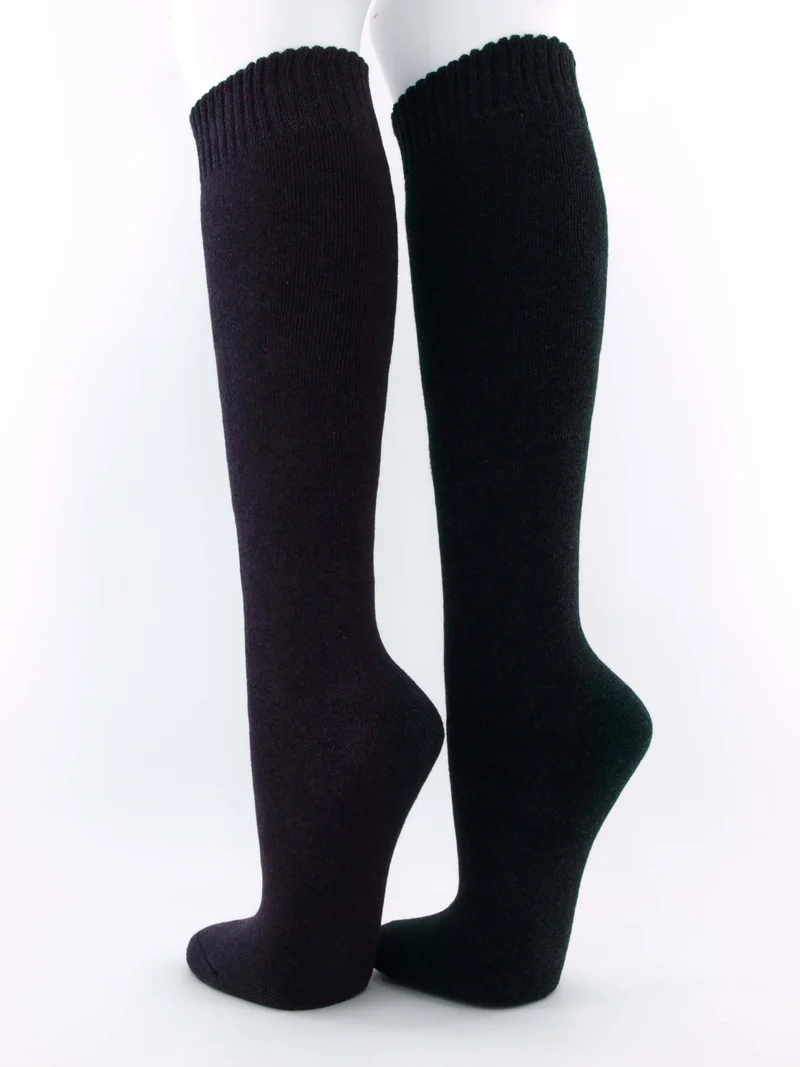 2 Paar Thermo Kniestrümpfe Damen Aubergine