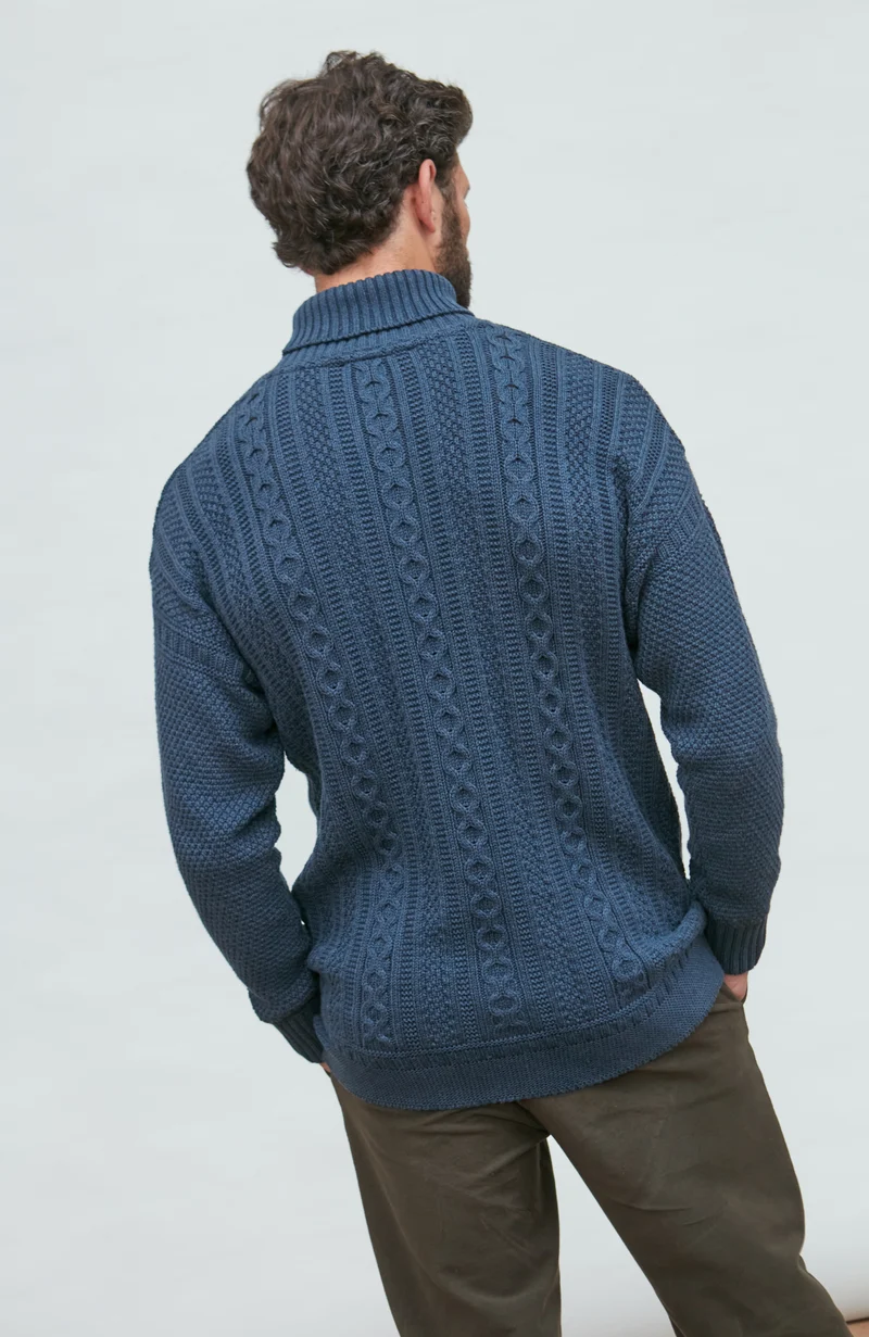 Mens Midweight Cotton Cable Roll Neck Gansey Jumper