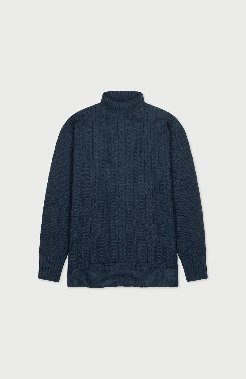 Mens Midweight Cotton Cable Roll Neck Gansey Jumper